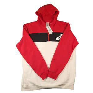 Adidas Hoodie Sweatshirt Mens XL Red White Black‎ 1/4 Zip Colorblock HR3717
